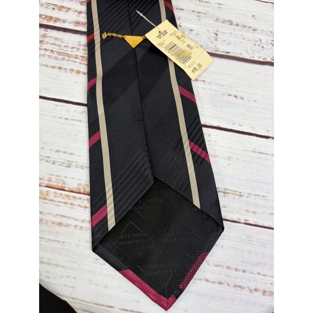 Vitaliano Pancaldi Italy Silk Tie Burgundy Red Black Geometric Abstract NWT NOS